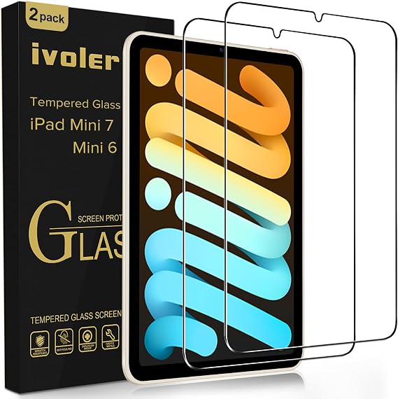 ivoler 2 Pack Tempered Glass for iPad Mini 7 8.3" 2024 (A17 Pro)/iPad Mini 6 8.3" 2021 with Screen Protector, Compatible with Face ID&Apple Pencil for iPad Mini 6th/7th Generation
