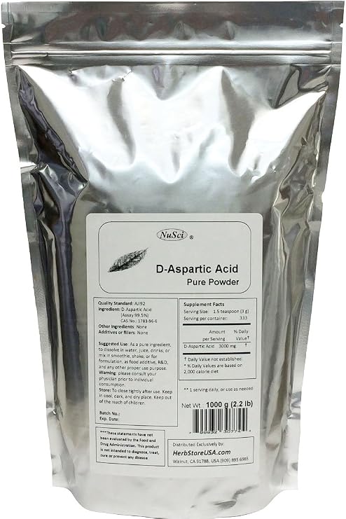 Pure D-Aspartic Acid (DAA) Powder AJI Quality Standard (1000 Grams (2.2 lb))