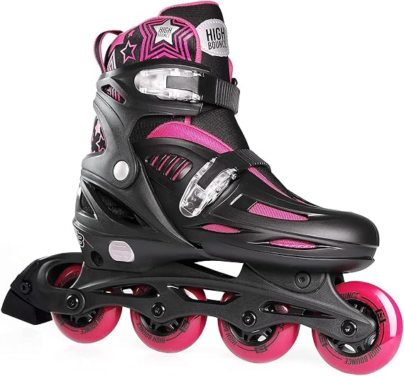 Inline Skates for Girls and Boys, with Knee Pads, Elbow Pads and Wrist Guards, Gel Wheels, Adjustable Sizing, for Men, Women, Girls, Boys, High Bounce