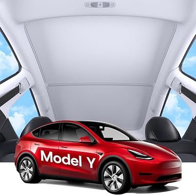 Upgraded Sunshade Roof for Tesla Model Y 2020-2024, [Graphene Infused Fabric & UPF 50& No-Sag] OEM-fit Precision Heat Insulation Glass Roof Sun Shade for Tesla Model Y Accessories, Gray, 2PCS