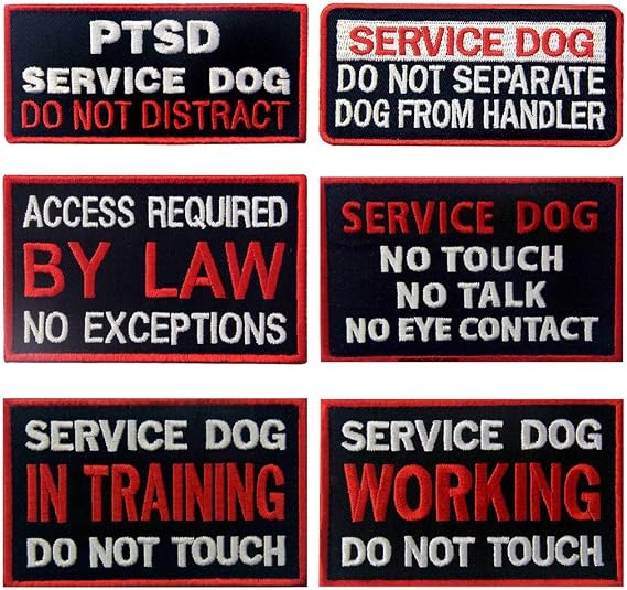 Service Dog in Training Working No Touch PTSD Do Not Distract Vest/Harnesses Morale Tactical Patch Embroidered Badge Fastener Hook & Loop Emblem, 6 Pcs
