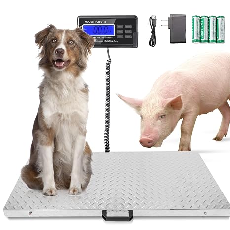 Pet Scale for Large Dog 1100lb x 0.2lb Livestock Scale for Large Breed Animal Postal Scale with 40.7" x 20.9" Stainless Steel Platform Dual Power Supply(Without Rod)