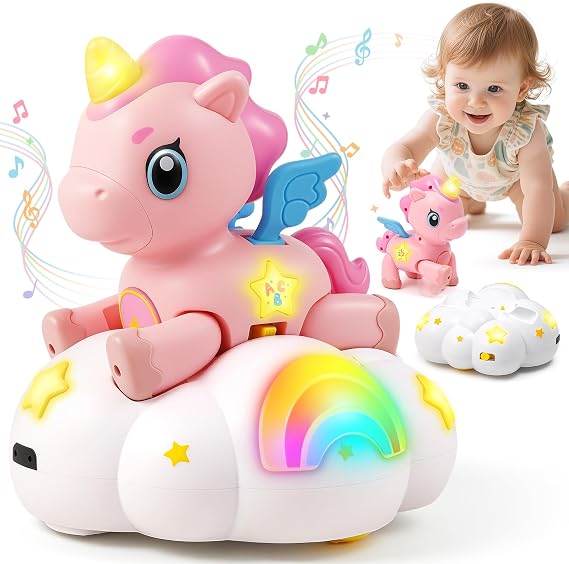 Duchong Baby Toy 6-12 Months, Toys for 1 Year Old Girl, Crawling Musical Unicorn Toys for Walking Toddler, 1st Birthday Christmas Girls Gift