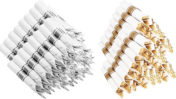 400PCS Pre Rolled Gold Plastic Silverware Sets - 400PCS Pre Rolled Silver Plastic Silverware Sets