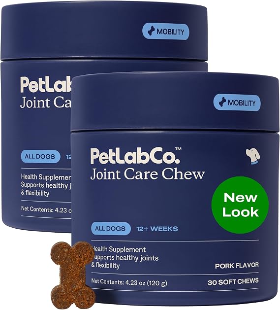 Petlab Co. Joint Care Chews - High Levels of Glucosamine for Dogs, Green Lipped Mussels, Omega 3 and Turmeric - Hip and Joint Supplement to Actively Support Mobility, Pack of 2