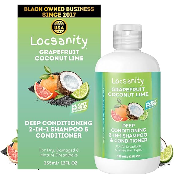 Locsanity - Grapefruit Coconut & Lime 2-in-1 Loc Shampoo & Conditioner - 16oz - Hydrating, Strengthens Hair for Dreads, Sisterlocks, Locks, Dreadlocks | Optimal for Mature Locs