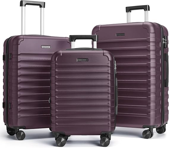 LIGHT FLIGHT Luggage Sets 3 Pcs Suitcase with Wheels,20"/24"/28", Purple
