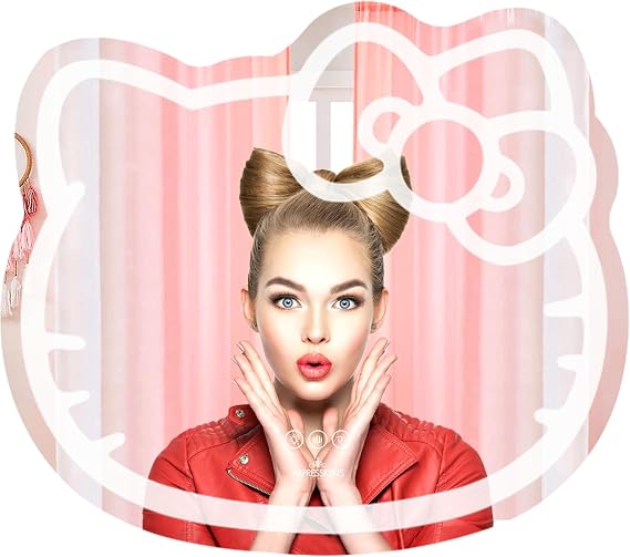 Impressions Vanity Hello Kitty Wall Mirror with Wi-Fi, Smart Touch Sensitive Makeup Vanity Mirror with App Controller and Color Changing Dimming LED Strip Light, Frameless Design