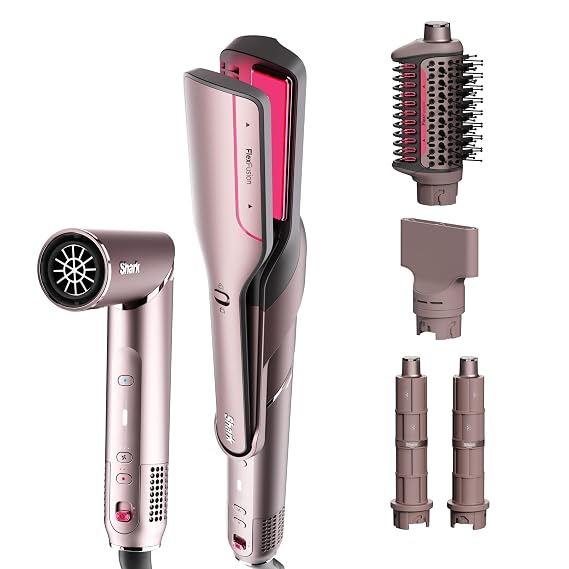 Shark FlexFusion Ceramic Air Styler, Straightener+Curler, Blush, HD641S
