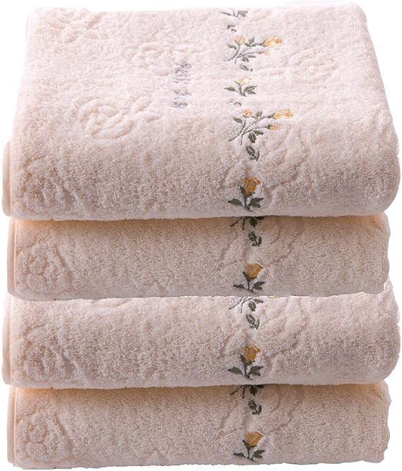 Towel 4-Piece Embroidered Bath Towel/Solid Ultra Soft 100% Cotton Towel Set Absorbent Bath Sheets for Bathroom Towels for Bathroom (Color : Beige)