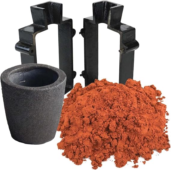 Sand Casting Set Kit with 4.4 Lbs Delft Clay Sand, Cast Iron Mold Flask Frame & 1 Kg Foundry Graphite Crucible Melting Casting Refining Gold Silver Copper Jewelry Making