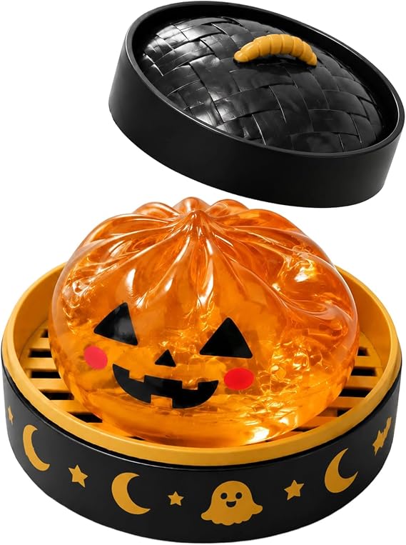 BAXLIMEK Halloween Spooky Ghost Dumpling, Dumplings Squish with Steamer Stress Balls Stress Relief Fidget Sensory for Holiday & Birthday Gifts B-Orange