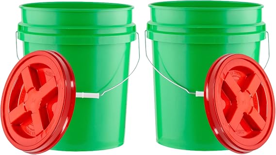 House Naturals 5 Gallon Plastic Food Grade Made in USA Bucket with Screw On Airtight lid (Pack of 2)