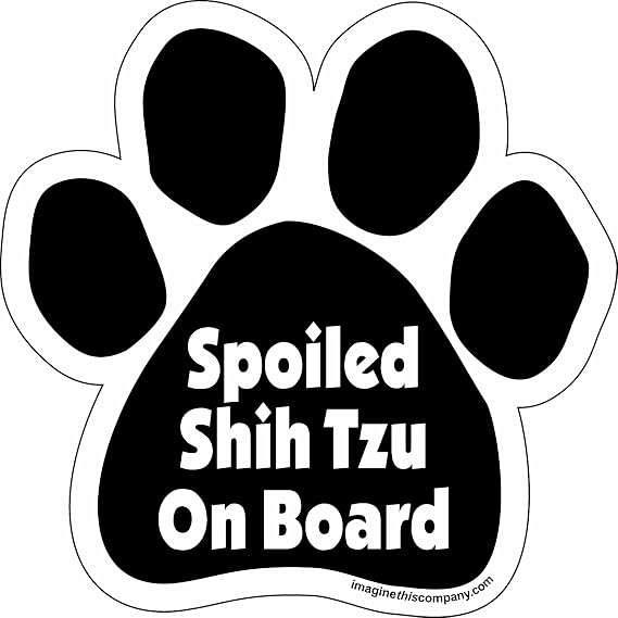 Company Spoiled Dog on Board Paw Shaped Pet Magnet; Removable Magnets for Cars, Fridges, Lockers & More, Stylish Pet Inspired Car Accessories, 5 1/2 x 5 1/2 Inches, Black/White, Shih Tzu