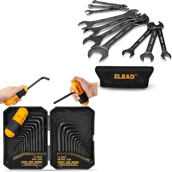 ELEAD Metric Super-Thin Open End Wrench Set & Hex Key Set