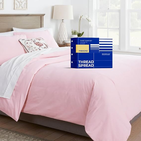 THREAD SPREAD Oversized King Duvet Cover, 1000 Series Sateen 1 Piece Egyptian Cotton Quality Duvet Cover, 100% Pure Cotton Comforter Cover, Zipper Closure, 7 Corner Ties - (Blush)