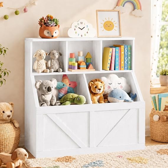 Kids Bookshelf and Toy Storage, Kids Toy Storage Organizer, White