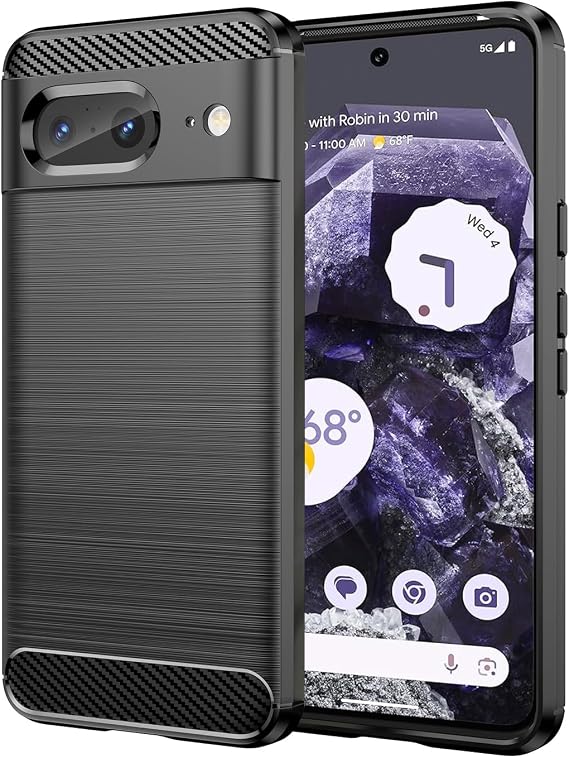 Case for Google Pixel 8, Slim Thin Soft Flexible TPU Rubber Gel Skin Anti-Scratch Shock Absorption Carbon Fiber Protective Case Cover for Pixel 8, Brushed Black