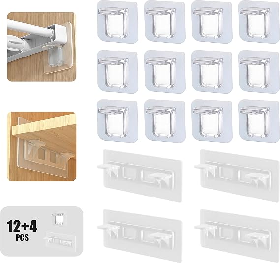 Self Adhesive Shelf Support Peg Set,No Drilling Partition Pin,Punch Free Closet Division Plate Bracket,Traceless Sticker Cabinet Clapboard Layer Holder,Strong Bearing/Heavy Duty/Waterproof(12pcs+4pcs)