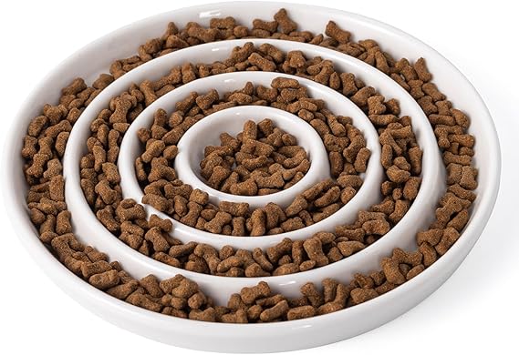Ceramic Cat Slow Feeder,Shallow and Wide Opening Dish for Whisker Friendly
