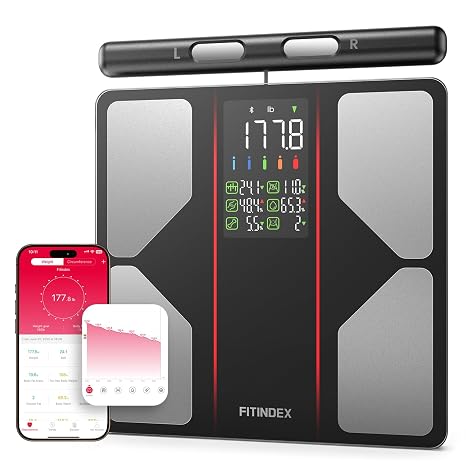 FITINDEX Smart Body Composition Scale with Handle, 8-Electrode, 50+ Metrics | Smart Scale for Body Weight, Digital Scale with BMI, Fat, Muscle Mass, Segmental Muscle Analysis, FSA Eligible HSA