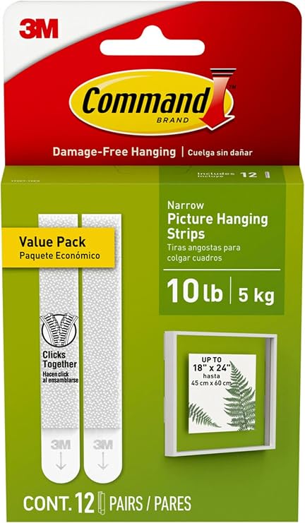 Command Narrow (10 lb) Picture Hanging Strips, 12 Pairs (24 Strips)