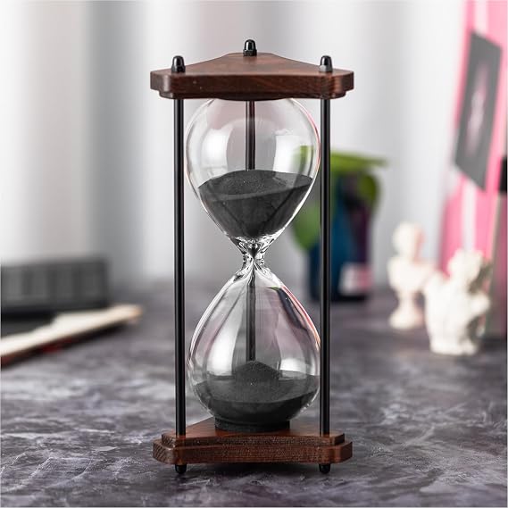 Hourglass Timer 60 Minute, Triangle Wooden Sand Timer, Black | Large Size Decorative Sand Clock Modern Home Decor