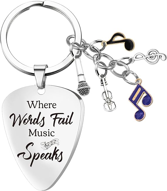 Cool Music Lovers Gift Keychain - Inspirational Quotes Key Chain for Men Women Friends, Guitar Note Charm Keyring