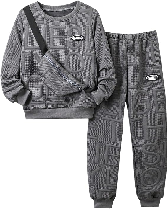 2 Piece Boys Kids Sweatsuit Fall Winter Clothes Pullover Sweatshirt and Jogger Pants Clothing Sets with Bag 7-14 Years