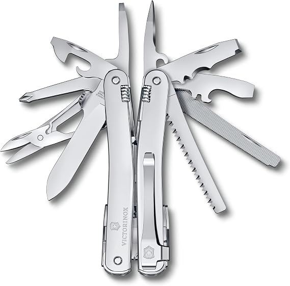 Victorinox Swiss Tool Spirit MX Clip Swiss Army Knife, 25 Functions | Swiss made multitool with large blade, pliers, and wire cutter,carry clip and one-handed opening lockable functions.
