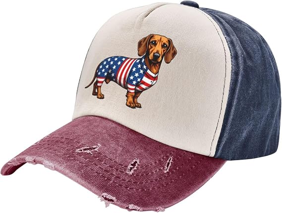 Washed Patriotic Dachshund Dog Baseball Cap Adjustable Denim Hat for Men Women
