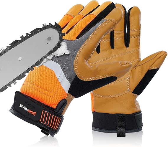 Chainsaw Gloves, Genuine Leather Logging Safety Gloves