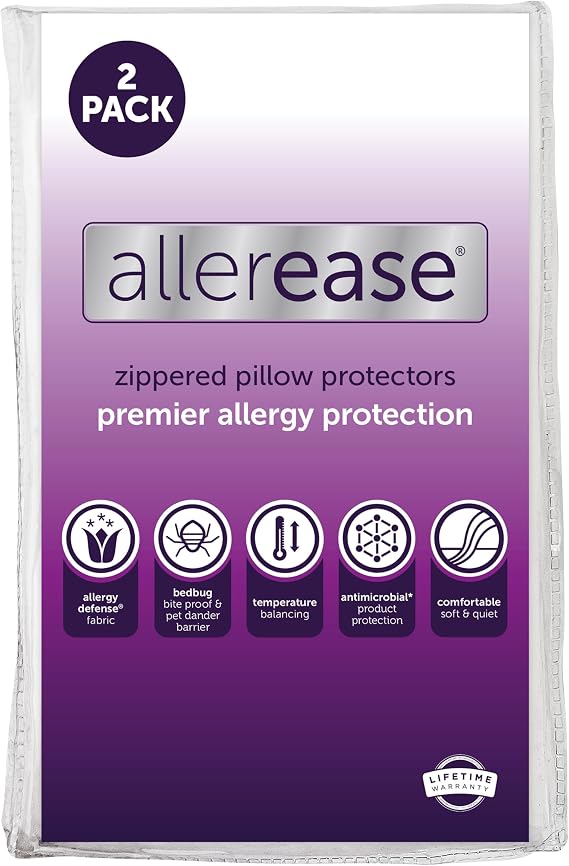 AllerEase Premier Zipper Pillow Protector Standard/Queen 2 Pack