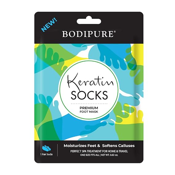 Bodipure Premium Foot Mask Keratin Socks, At Home Spa Moisturizer Socks for Dry Cracked Feet, Callus & Heel Softening Easy-to-Use Pedicure Foot Repair Chemical-free Feet Treatment 1 Pair