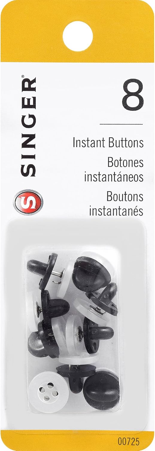 SINGER 00725 No-Sew Instant Button Replacements, 8-Count, White