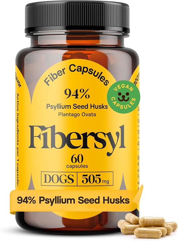 FiberSyl Prebiotics for Dogs - Psyllium Husk Fiber Supplement - 60 Capsules | Supports Digestive Health - Regularity & Stool Consistency with Psyllium Husk Seed Fiber - Convenient 60-Capsule Supply
