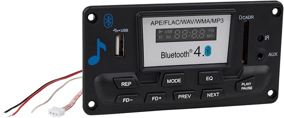 Parts Express 12 VDC Bluetooth 4.0 FM Radio MP3 WAV FLAC Audio Preamp Board with Function Cables and Remote