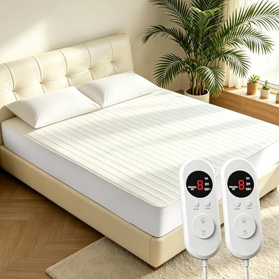 Heated Mattress Pad - King Size(78"x80"),Electric Bed Pad,Bed Warmer,Dual Zone Control,8 Heat Settings,10 Hour Auto Off,Overheat Protection,Deep Pocket,Machine Washable,Soft White