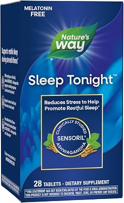 Natures Way Sleep Tonight, Stress-Reducing Formula to Promote Restful Nights, Melatonin Free Sleep Support with Ashwagandha and L-Theanine, Vegan, 28 Tablets Packaging May Vary