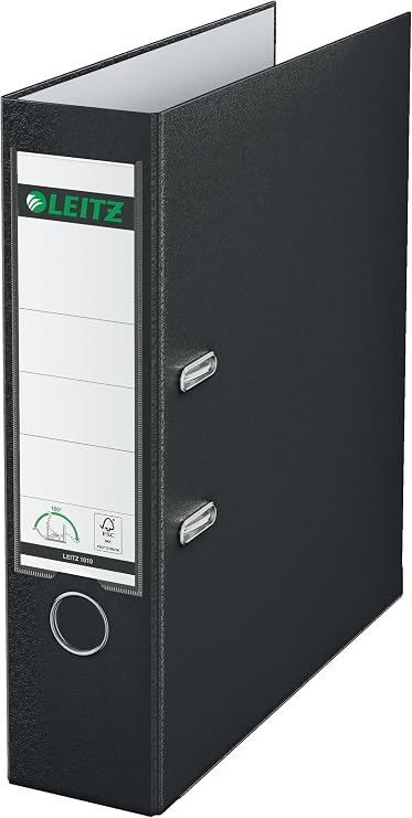 LEITZ 10105095 Lever Arch File, A4, Width 3.2 inches 81 mm, 2 Holes, Holds 600 Sheets, Black