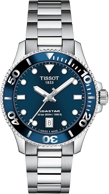 Tissot Unisex Seastar 1000 36mm 316L Stainless Steel case Quartz Watch, Grey, Stainless Steel, 18 (T1202101104100)