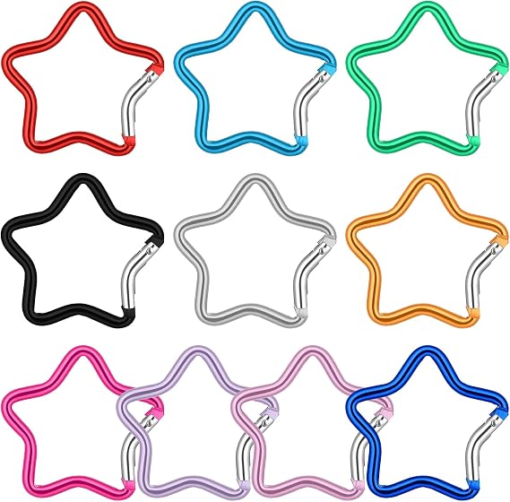 10PCS Star Carabiner, Multicolor Aluminum Carabiner Clip Hook Heavy Star Shaped Spring Snap Cute Keychain Clips for Keychain Backpack Outdoor Traveling Camping