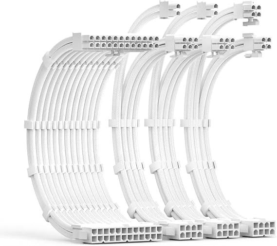 PSU Kablo Uzatma Kiti 30 cm Uzunluk Kablo Taraklı 1x24 Pin/1x8 Pin(4+4) EPS/2x8 Pin(6P+2P) PCI-E/ATX Güç Kaynağı için PC Manşon Kablosu (Beyaz)