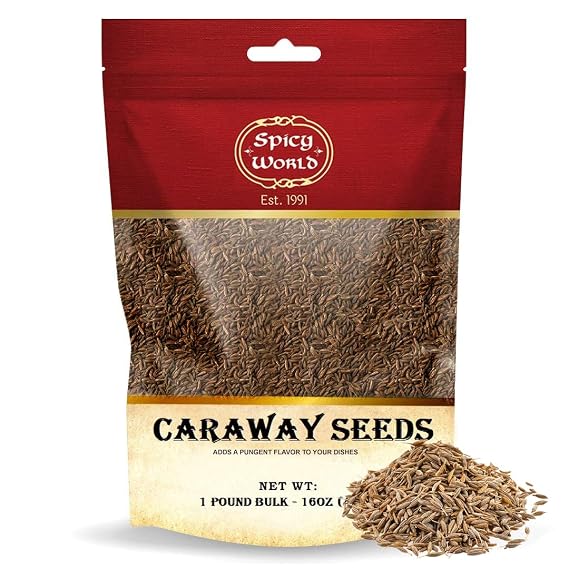 Spicy World Caraway Seeds 1 LB Bulk Bag (16oz) | Premium Whole Caraway Seeds for Rye Bread, Sauerkraut & Cooking | Aromatic Gourmet Caraway Spice