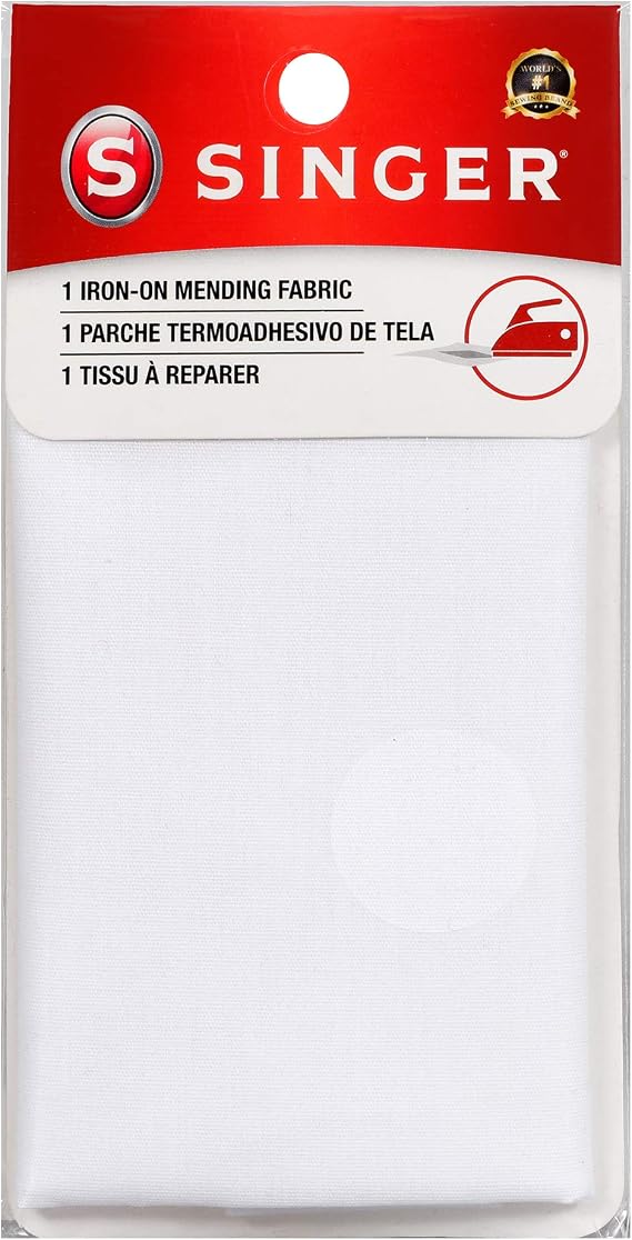 SINGER 00097 Iron-On Mending Fabric, Fabric Patch for Mending ClothesWhite, White