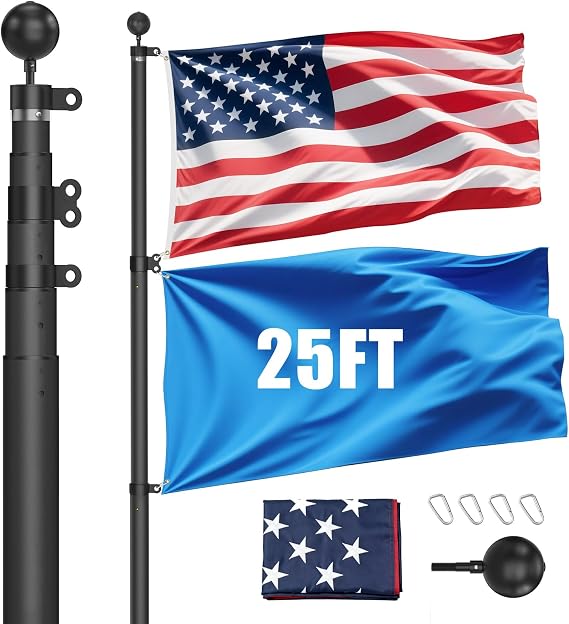 Wphold Flag Pole for Outside House, Unbending 100MPH Wind Resistance,1.8mm Thickness Telescoping Black Aluminum Flagpole with 3x5 American Flag
