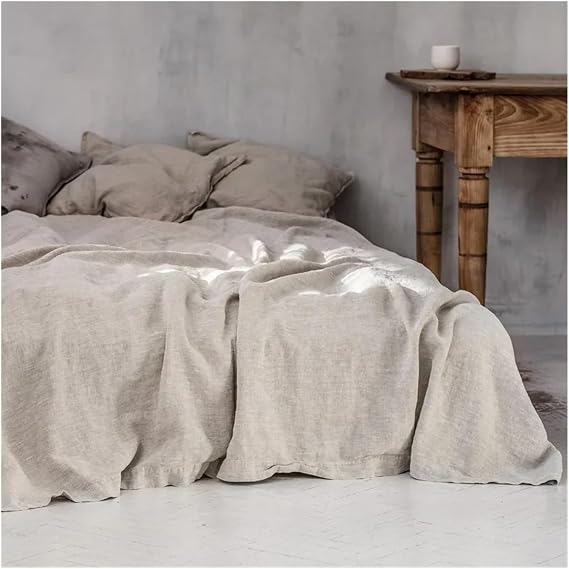 Bed, 3Pcs 100% Washed Linen Sheet Set Natural Flax Bed Sheets 2 Pillowcases Breatherable Soft Farmhouse Bedding Bedsheet Flat Sheet