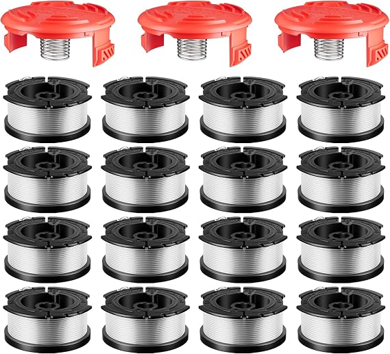 19-Pack AF-100 Weed Wacker String, Replacement for Black + Decker | AFS Automatic Feed Spool, 0.065 Trimmer Line for Black and Decker, 480ft Total, 16 Spools, 3 RC-100-P Caps and 3 Springs