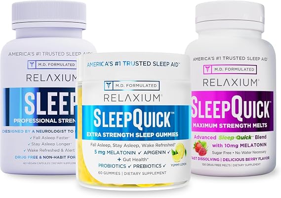 Relaxium Sleep | 60 Capsule+ Sleep Quick Melts + Gummies (Family Pack Sleep Bundle)