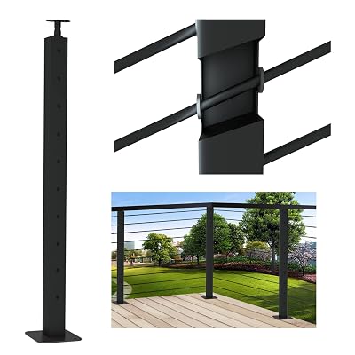 2 PCS Cable Railing Post 36x2x2Square column 33 Stainless Steel Black Finish, For stairs and deck handrails,can be installed on wood or concrete floor. Stair Inclined Hole Post, Black